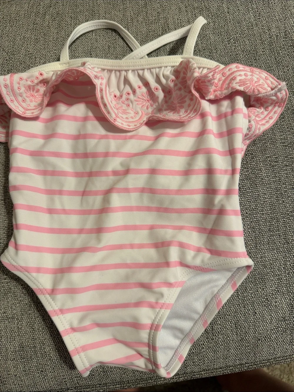 Janie and Jack Pink and White Striped Ruffle One-Piece Swimsuit